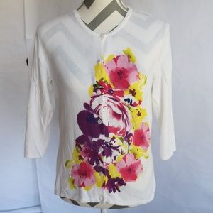 Sarah Spencer Cream Cardigan with floral print.